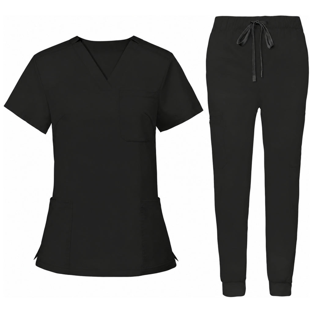 Women's Premium Comfort V-Neck Scrubs Set – Stretch Top & Cargo Pocket Jogger Pants, 10 Colors