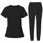 Women's Premium Comfort V-Neck Scrubs Set – Stretch Top & Cargo Pocket Jogger Pants, 10 Colors