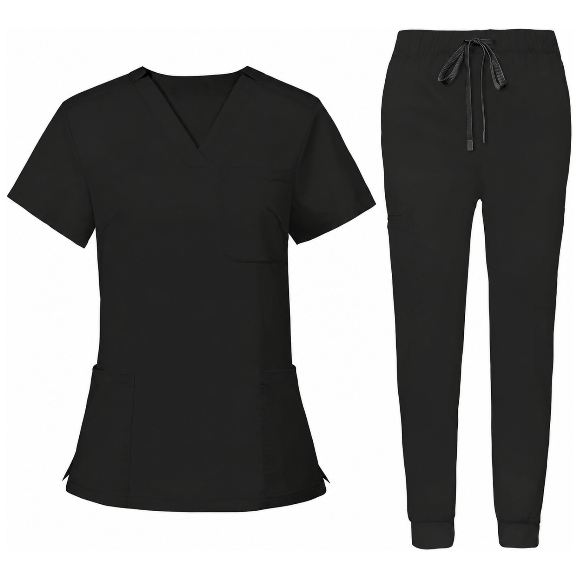 Women's Premium Comfort V-Neck Scrubs Set – Stretch Top & Cargo Pocket Jogger Pants, 10 Colors
