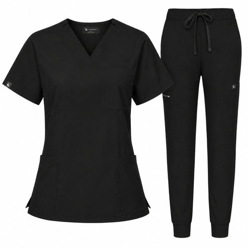 Women's Premium Comfort V-Neck Scrubs Set – Stretch Top & Cargo Pocket Jogger Pants, 10 Colors - LSScrubs