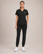 Women's Premium Comfort V-Neck Scrubs Set – Stretch Top & Cargo Pocket Jogger Pants, 10 Colors