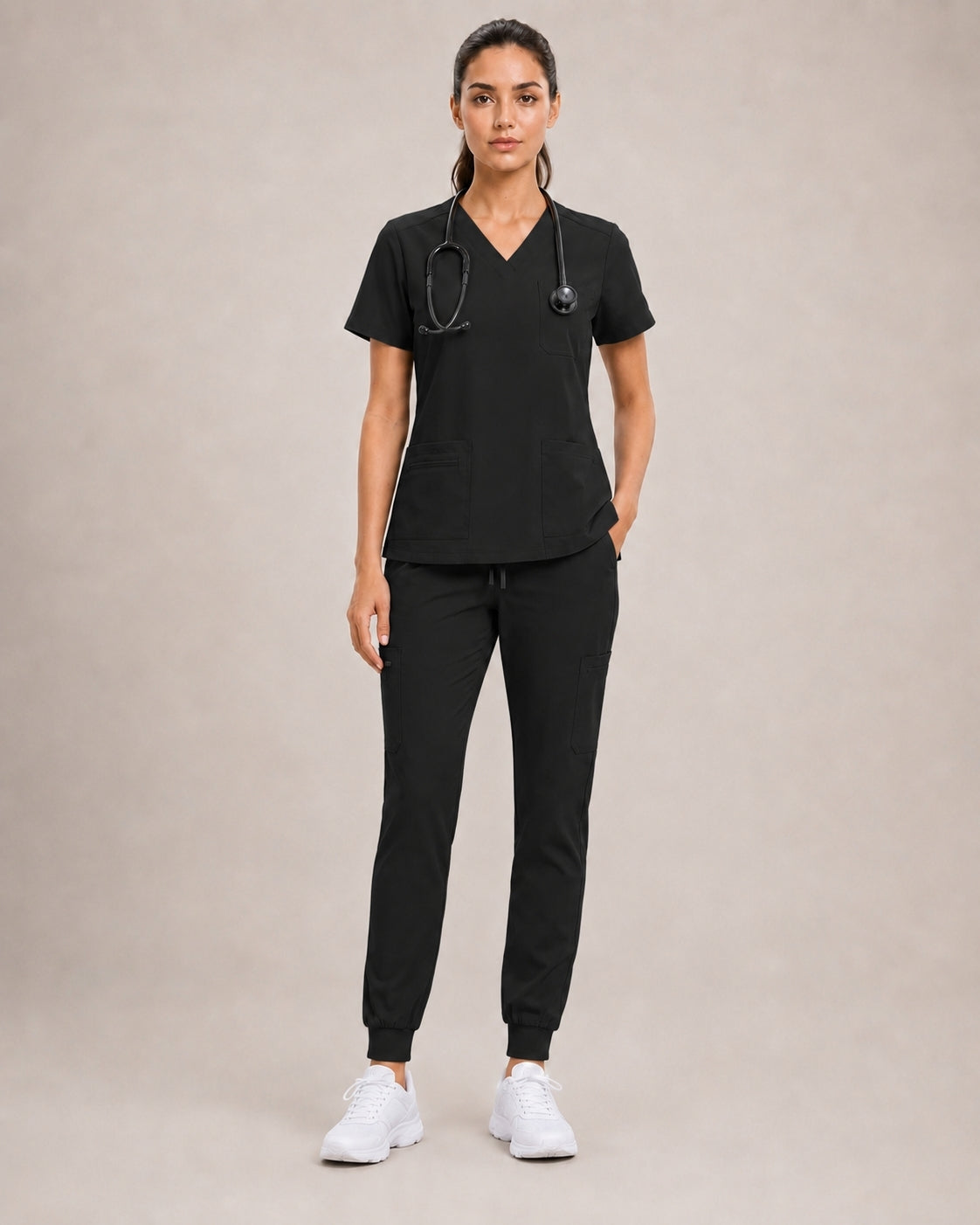 Women's Premium Comfort V-Neck Scrubs Set – Stretch Top & Cargo Pocket Jogger Pants, 10 Colors