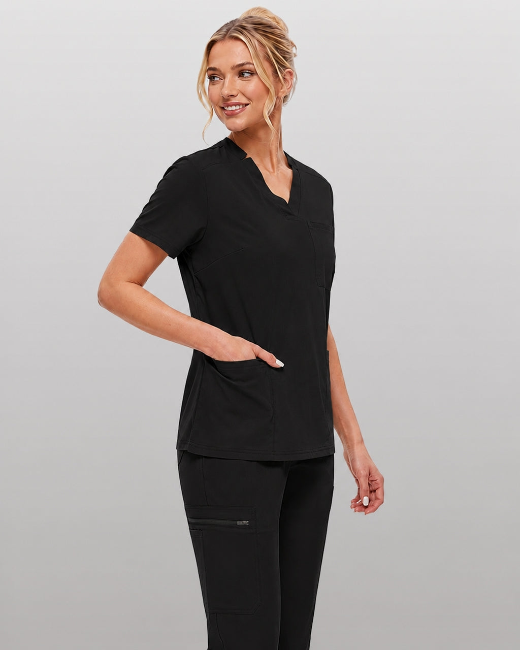 Women's Premium Comfort V-Neck Scrubs Set – Stretch Top & Cargo Pocket Jogger Pants, 10 Colors