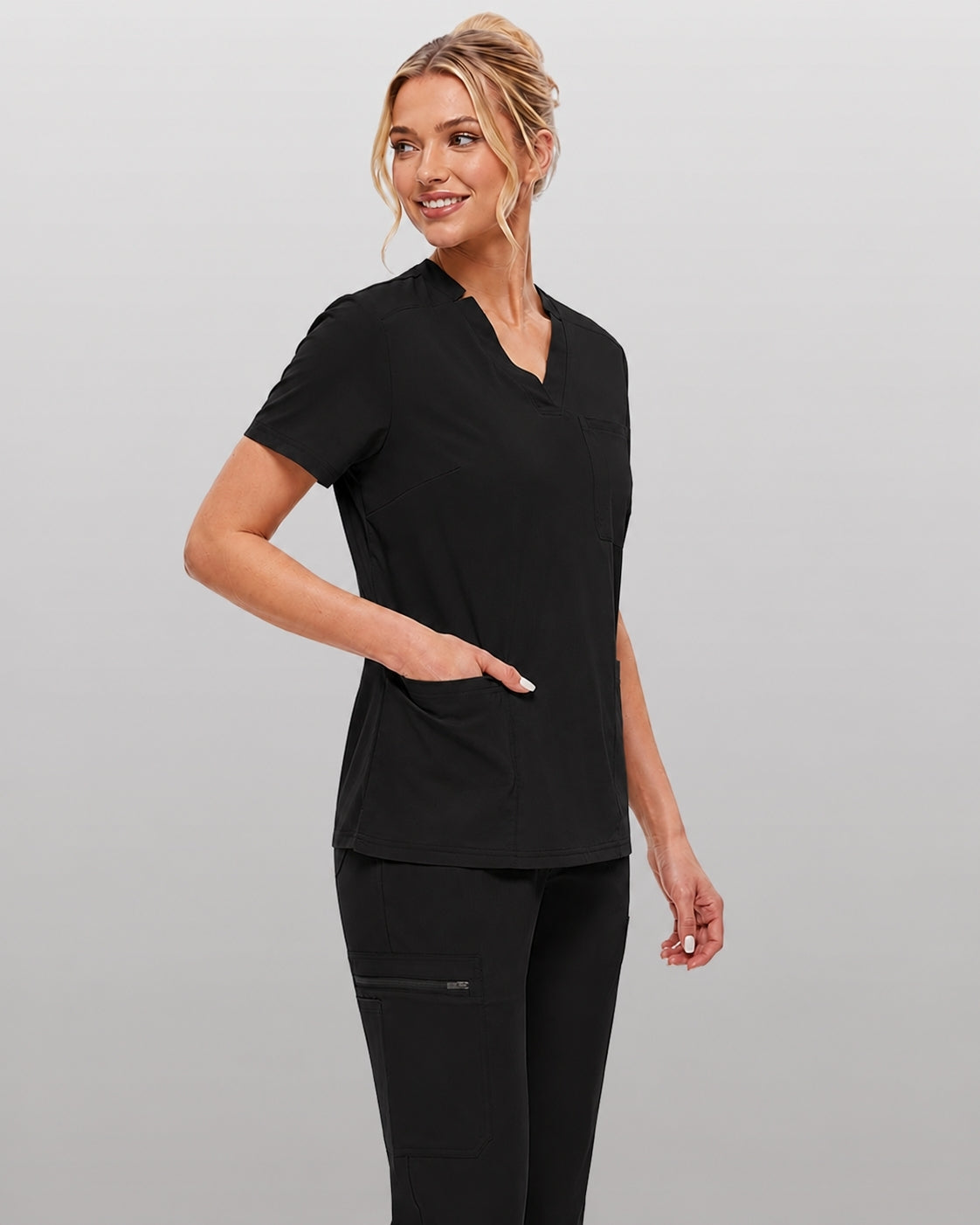 Women's Premium Comfort V-Neck Scrubs Set – Stretch Top & Cargo Pocket Jogger Pants, 10 Colors