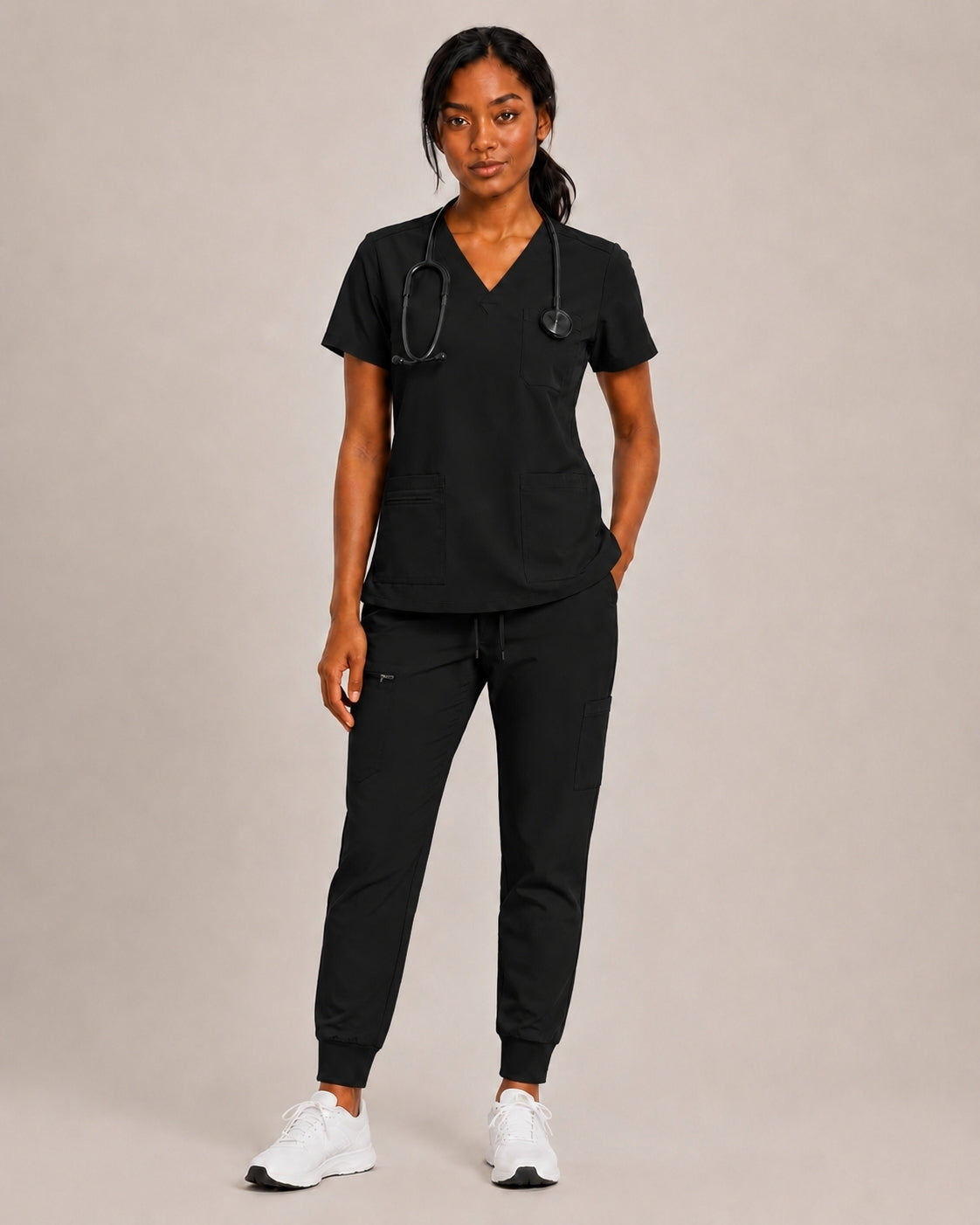 Women's Premium Comfort V-Neck Scrubs Set – Stretch Top & Cargo Pocket Jogger Pants, 10 Colors