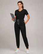 Women's Premium Comfort V-Neck Scrubs Set – Stretch Top & Cargo Pocket Jogger Pants, 10 Colors