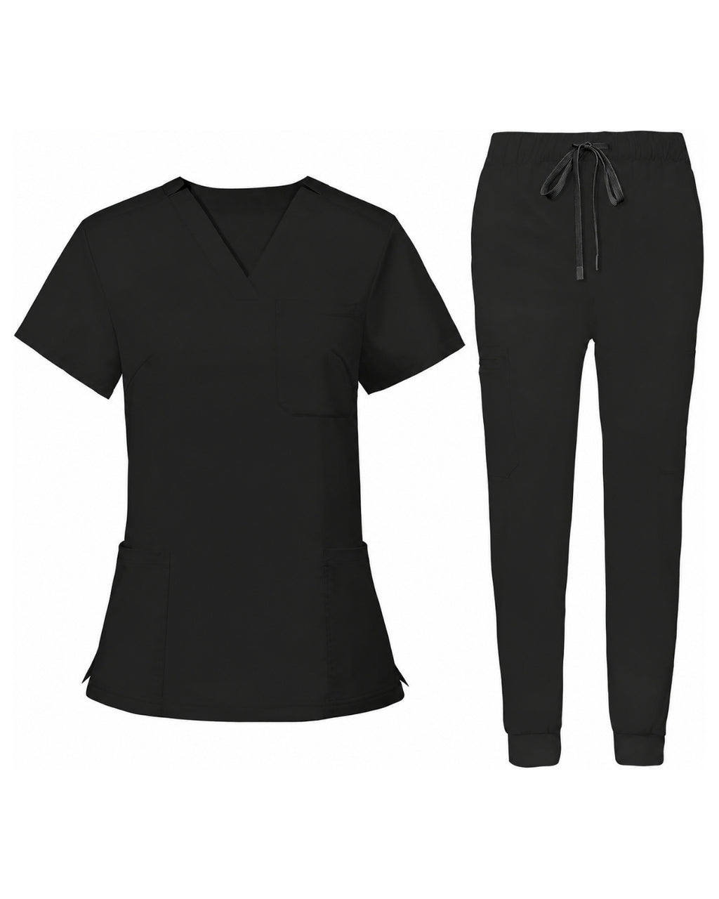 Women's Premium Comfort V-Neck Scrubs Set – Stretch Top & Cargo Pocket Jogger Pants, 10 Colors