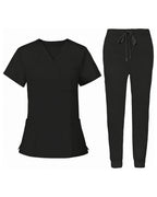 Women's Premium Comfort V-Neck Scrubs Set – Stretch Top & Cargo Pocket Jogger Pants, 10 Colors
