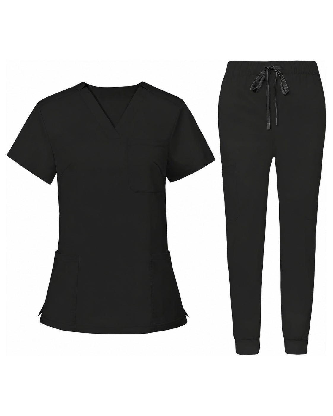 Women's Premium Comfort V-Neck Scrubs Set – Stretch Top & Cargo Pocket Jogger Pants, 10 Colors