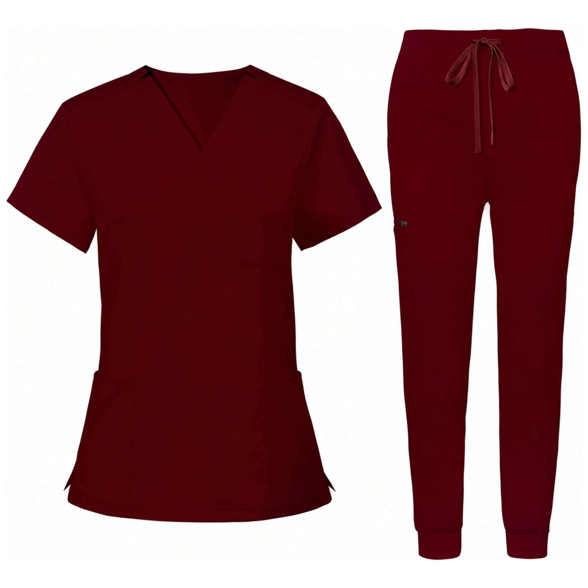 Women's Premium Comfort V-Neck Scrubs Set – Stretch Top & Cargo Pocket Jogger Pants, 10 Colors