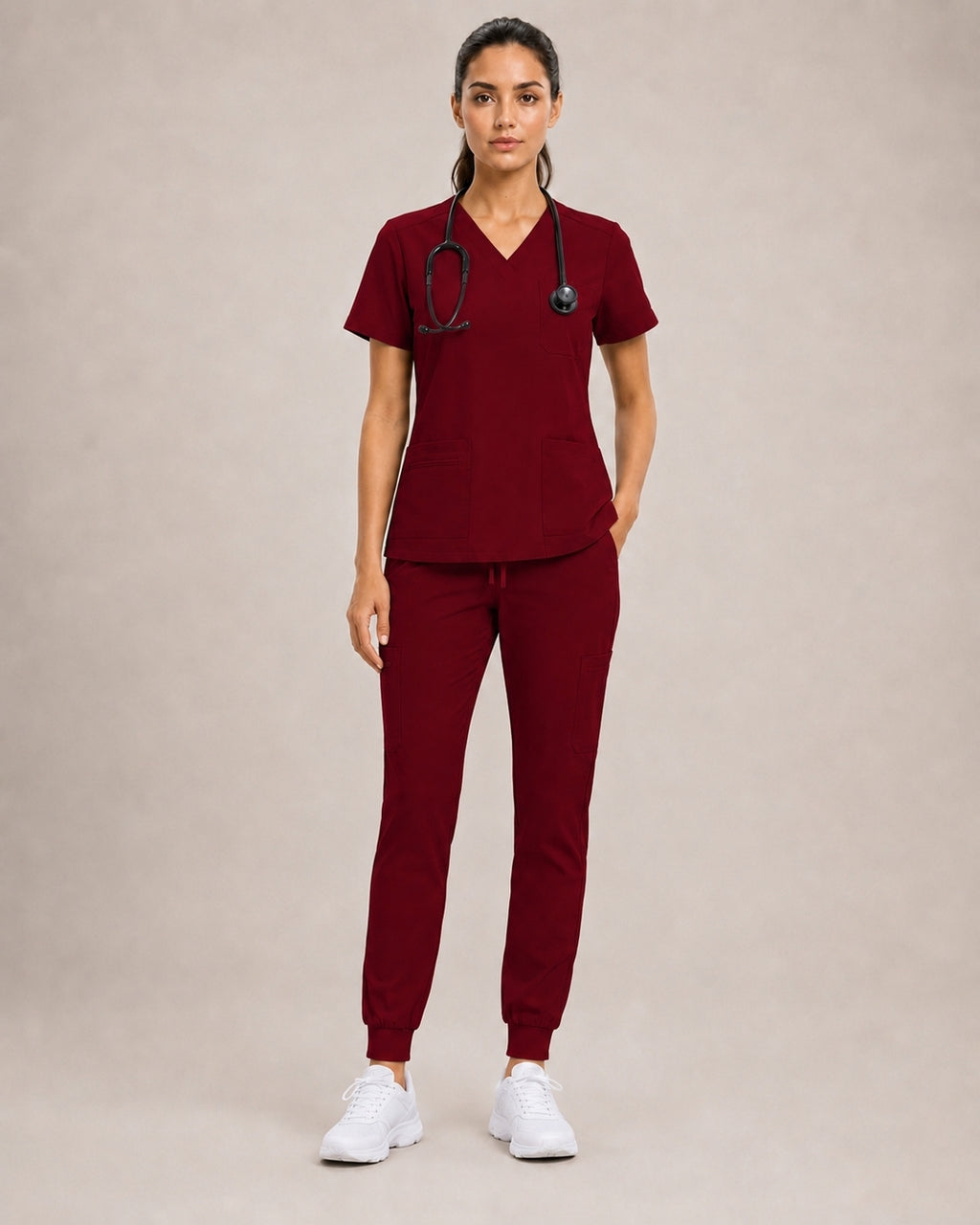 Women's Premium Comfort V-Neck Scrubs Set – Stretch Top & Cargo Pocket Jogger Pants, 10 Colors