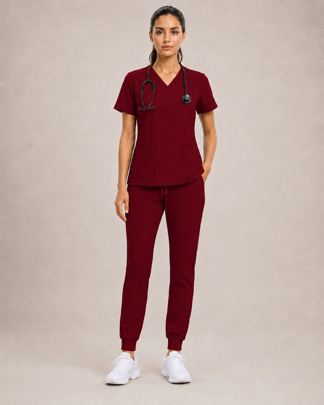 Women's Premium Comfort V-Neck Scrubs Set – Stretch Top & Cargo Pocket Jogger Pants, 10 Colors