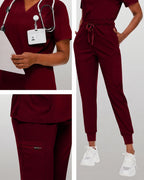 Women's Premium Comfort V-Neck Scrubs Set – Stretch Top & Cargo Pocket Jogger Pants, 10 Colors
