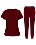 Women's Premium Comfort V-Neck Scrubs Set – Stretch Top & Cargo Pocket Jogger Pants, 10 Colors