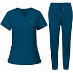 Women's Premium Comfort V-Neck Scrub Set – Stretch Top & Cargo Pocket Jogger Pant, 10 Colors - LSScrubs
