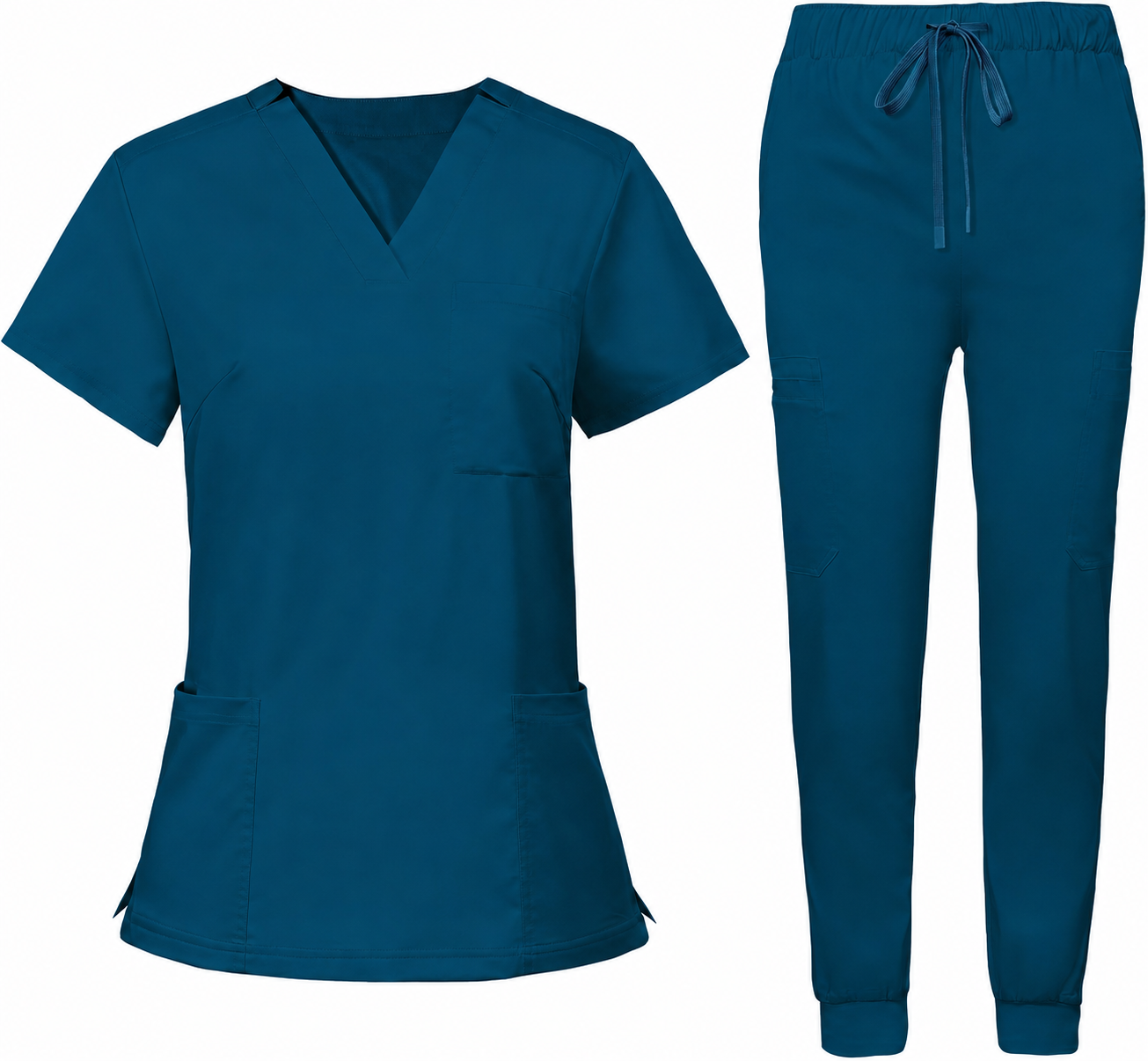 Women's Premium Comfort V-Neck Scrubs Set – Stretch Top & Cargo Pocket Jogger Pants, 10 Colors