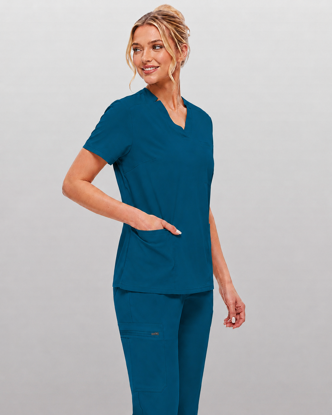 Women's Premium Comfort V-Neck Scrubs Set – Stretch Top & Cargo Pocket Jogger Pants, 10 Colors
