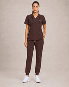 Notched V-Neck Jogger Scrub Set in Espresso