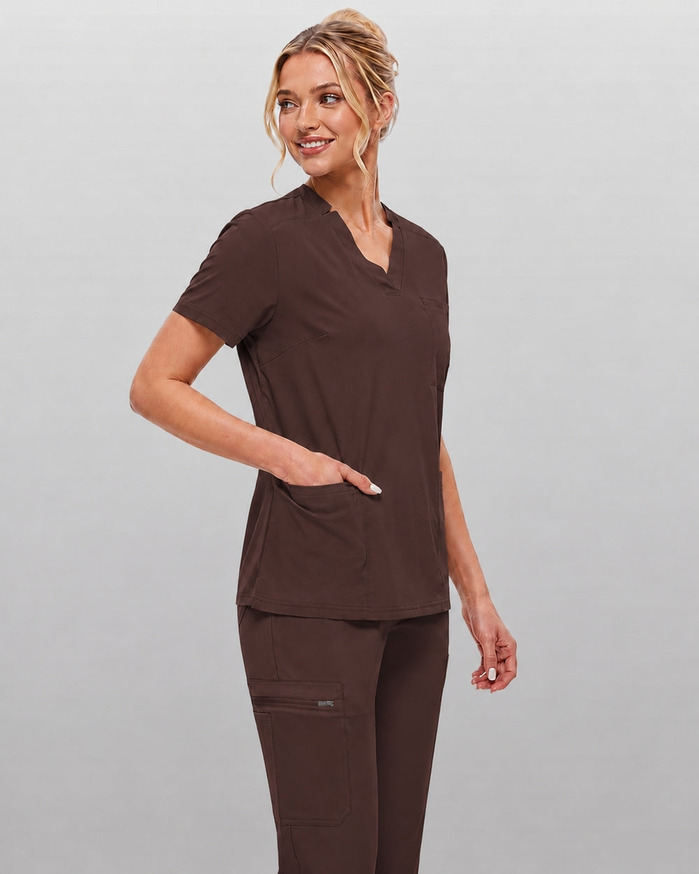 Notched V-Neck Jogger Scrub Set
