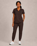 Notched V-Neck Jogger Scrub Set in Espresso
