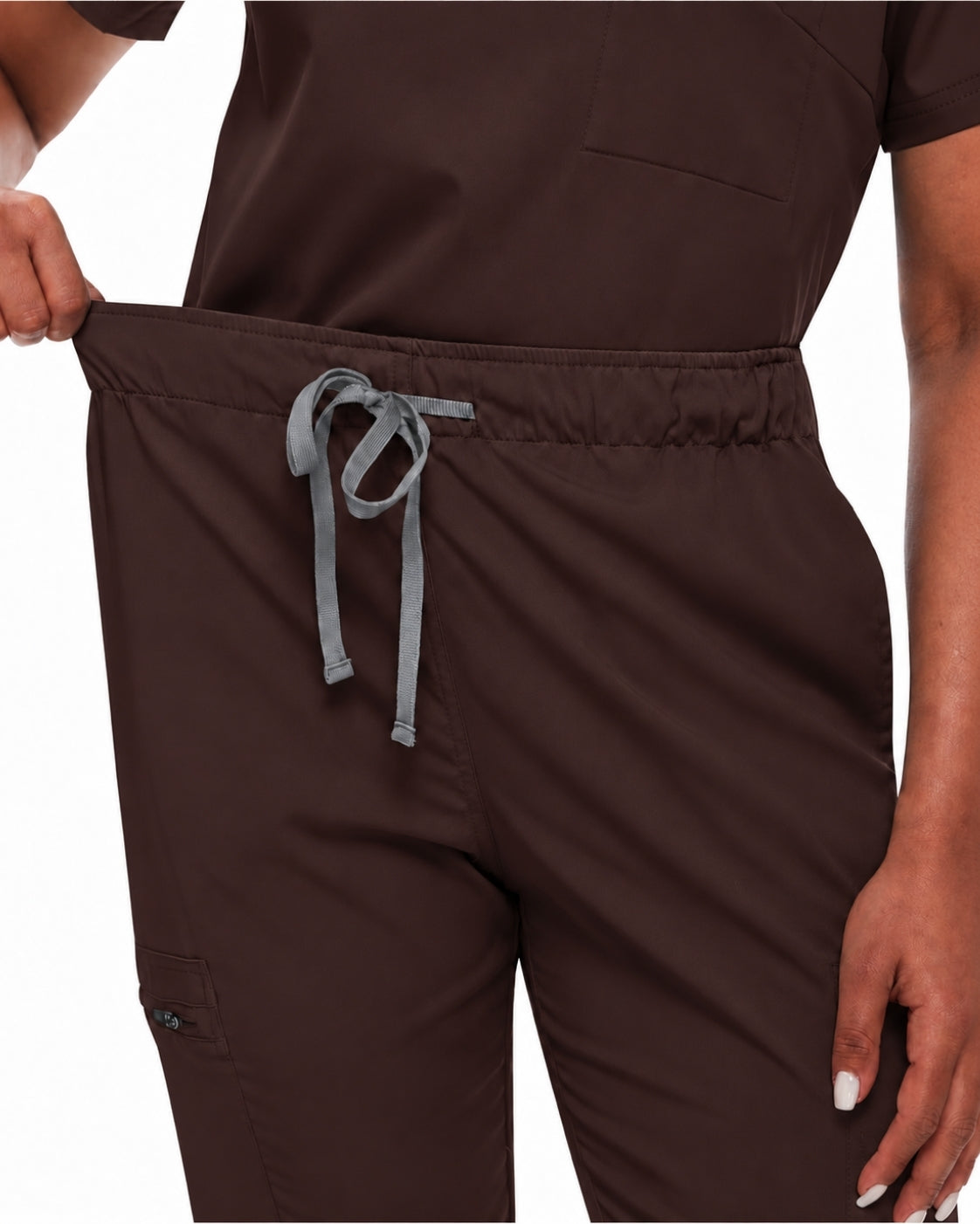 Notched V-Neck Jogger Scrub Set in Espresso