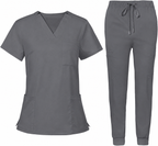 Women's Premium Comfort V-Neck Scrubs Set – Stretch Top & Cargo Pocket Jogger Pants, 10 Colors