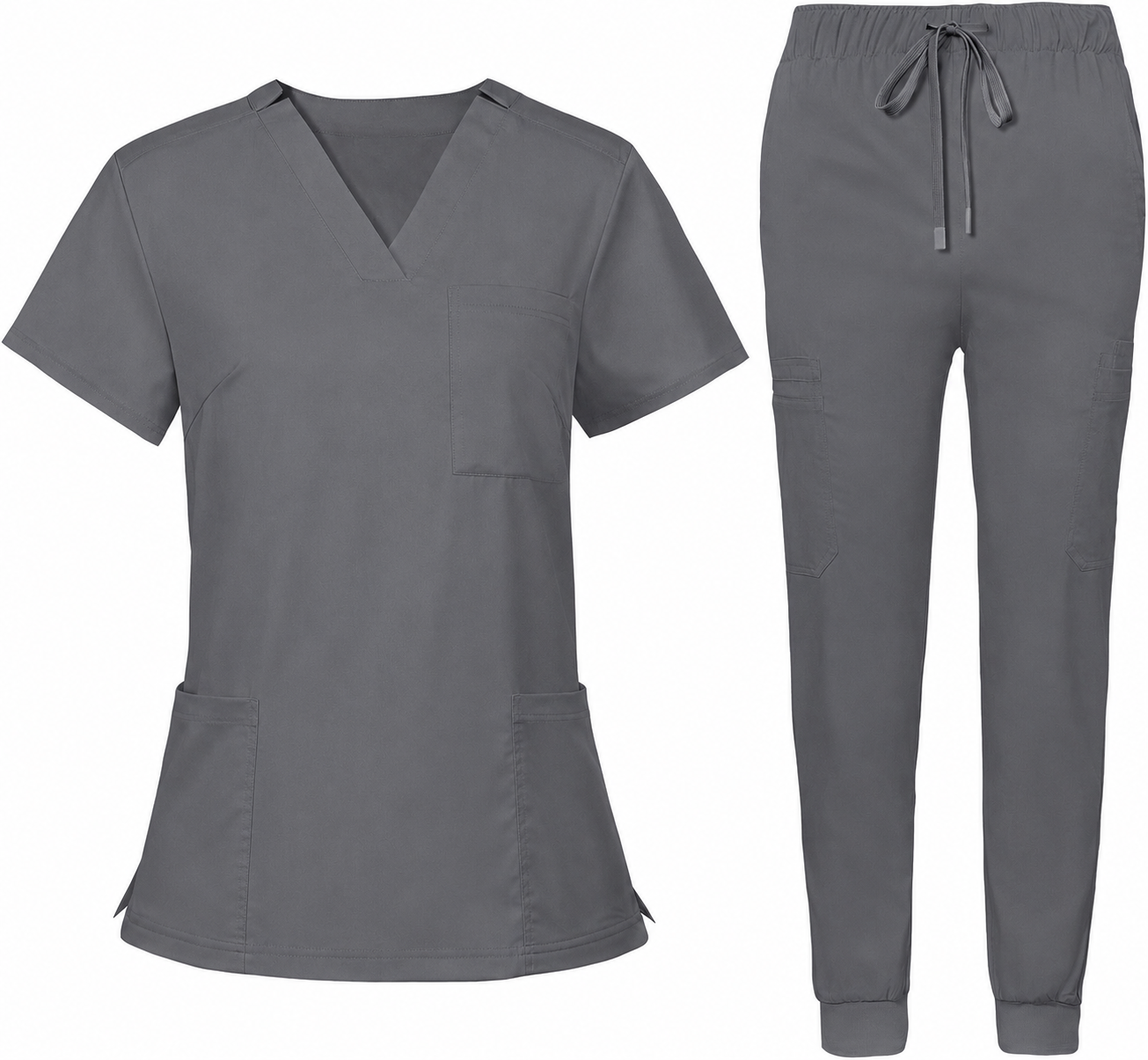 Women's Premium Comfort V-Neck Scrubs Set – Stretch Top & Cargo Pocket Jogger Pants, 10 Colors