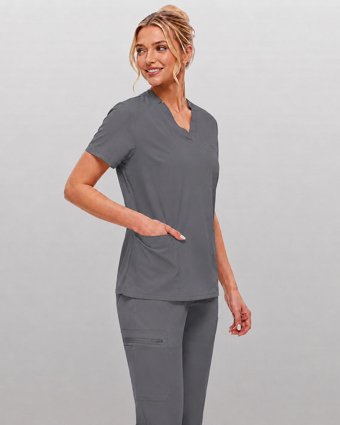 Women's Premium Comfort V-Neck Scrubs Set – Stretch Top & Cargo Pocket Jogger Pants, 10 Colors