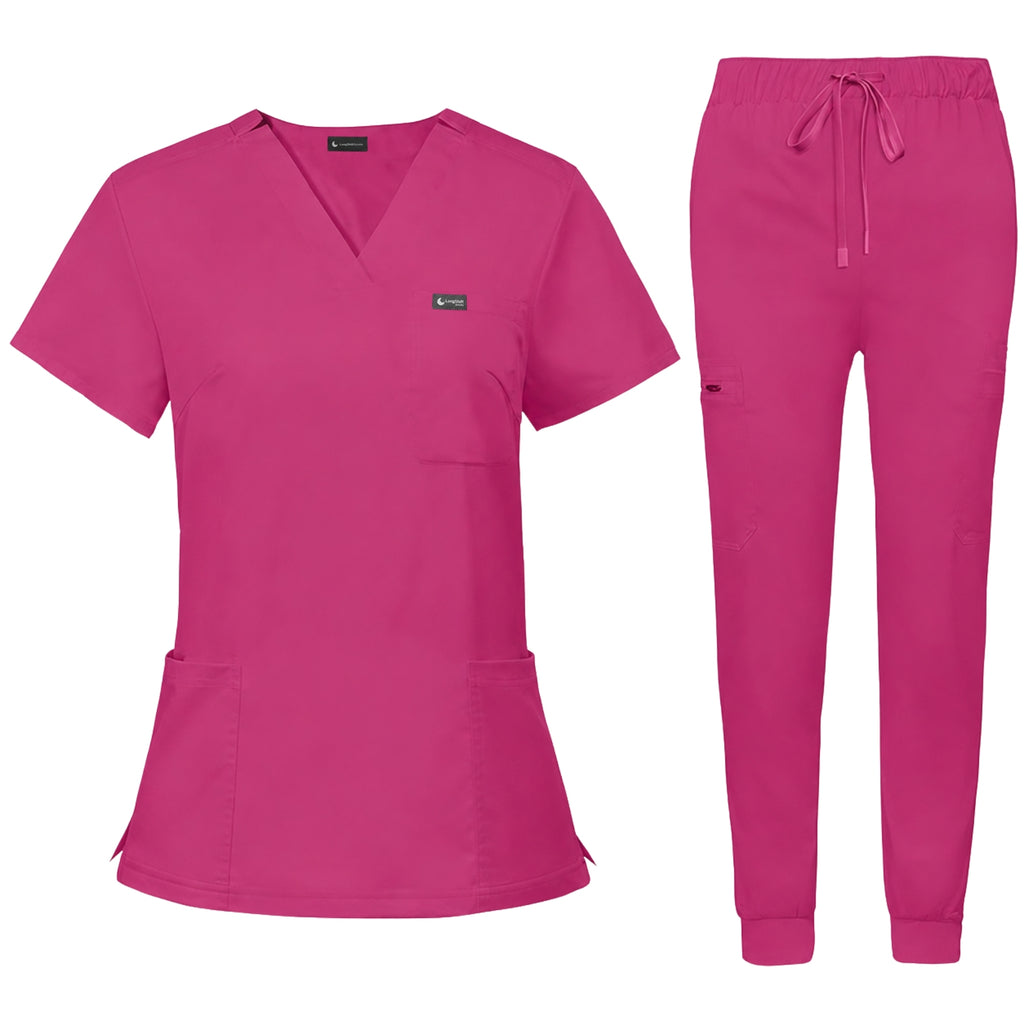 Women's Premium Comfort V-Neck Scrub Set – Stretch Top & Cargo Pocket Jogger Pant, 10 Colors - LSScrubs
