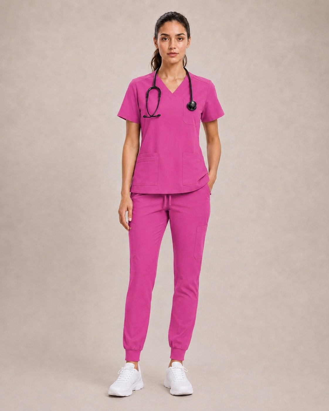 Women's Premium Comfort V-Neck Scrub Set – Stretch Top & Cargo Pocket Jogger Pant, 10 Colors - LSScrubs