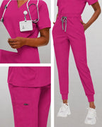 Women's Premium Comfort V-Neck Scrub Set – Stretch Top & Cargo Pocket Jogger Pant, 10 Colors - LSScrubs