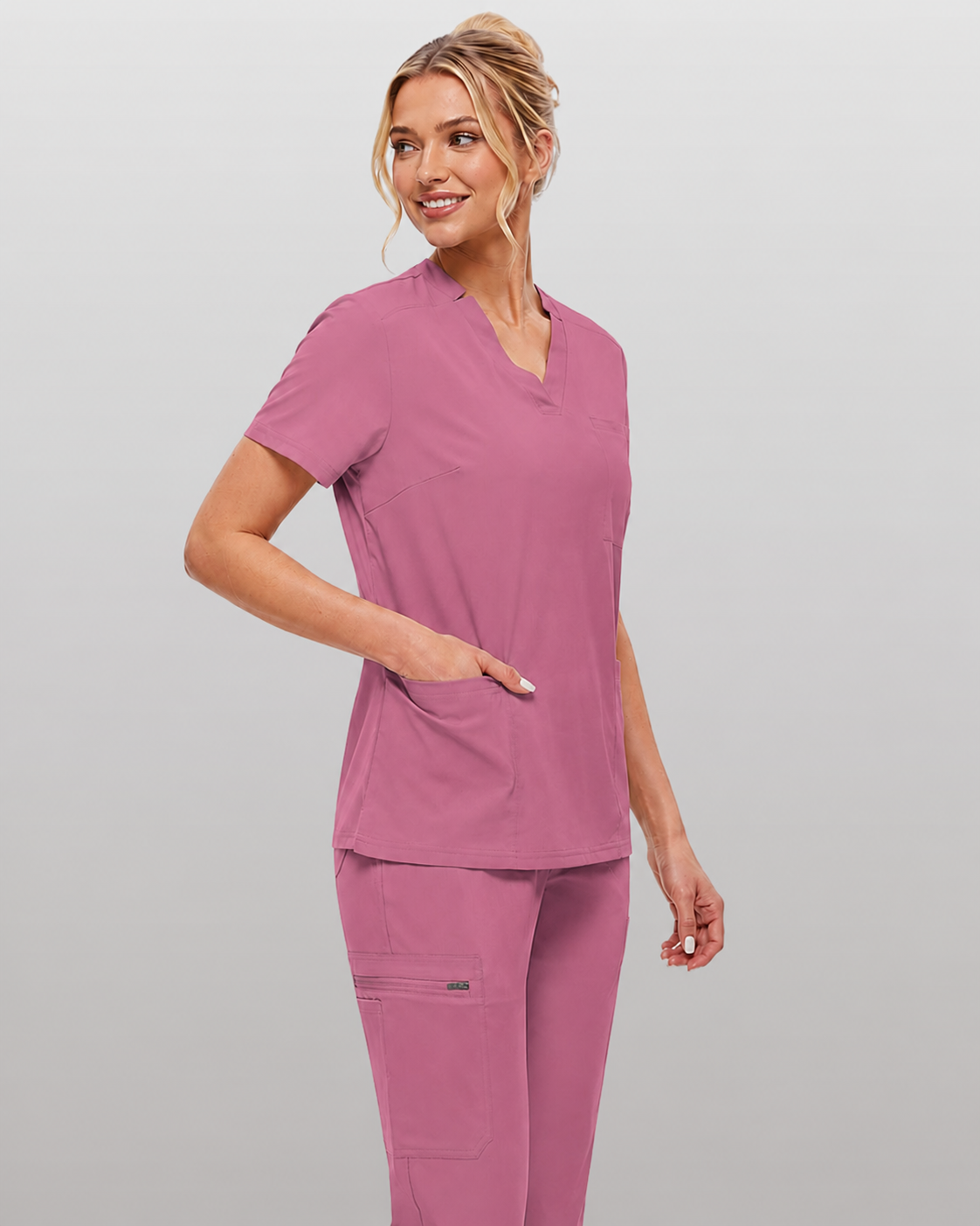 Women's Premium Comfort V-Neck Scrubs Set – Stretch Top & Cargo Pocket Jogger Pants, 10 Colors