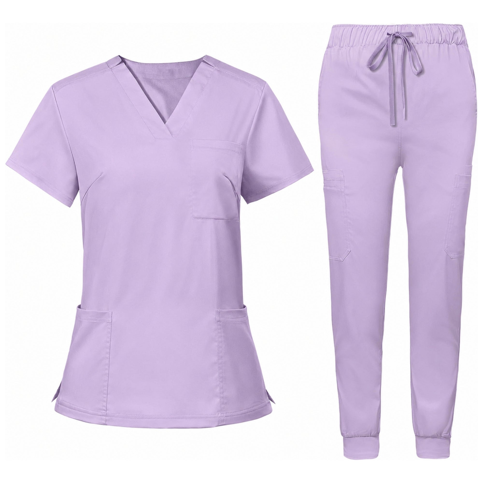 Women's Premium Comfort V-Neck Scrubs Set – Stretch Top & Cargo Pocket Jogger Pants, 10 Colors