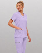 Women's Premium Comfort V-Neck Scrubs Set – Stretch Top & Cargo Pocket Jogger Pants, 10 Colors - LSScrubs
