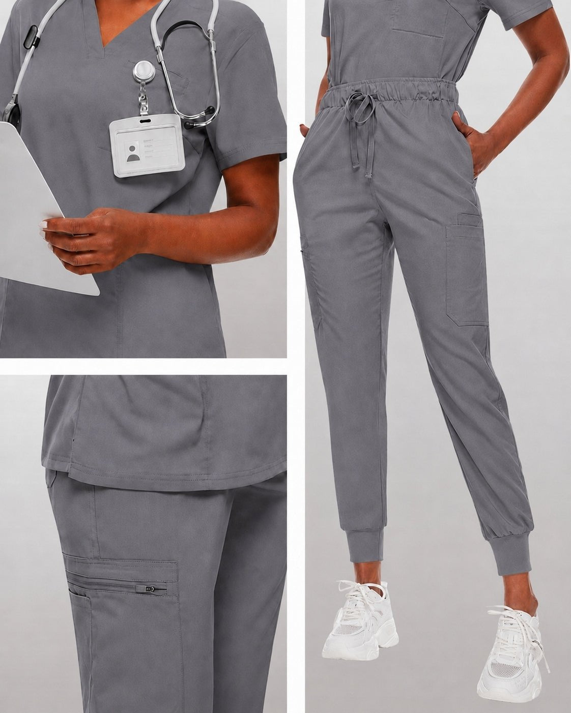 Women's Premium Comfort V-Neck Scrub Set – Stretch Top & Cargo Pocket Jogger Pant, 10 Colors - LSScrubs