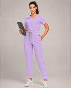 Women's Premium Comfort V-Neck Scrubs Set – Stretch Top & Cargo Pocket Jogger Pants, 10 Colors