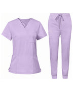 Women's Premium Comfort V-Neck Scrubs Set – Stretch Top & Cargo Pocket Jogger Pants, 10 Colors