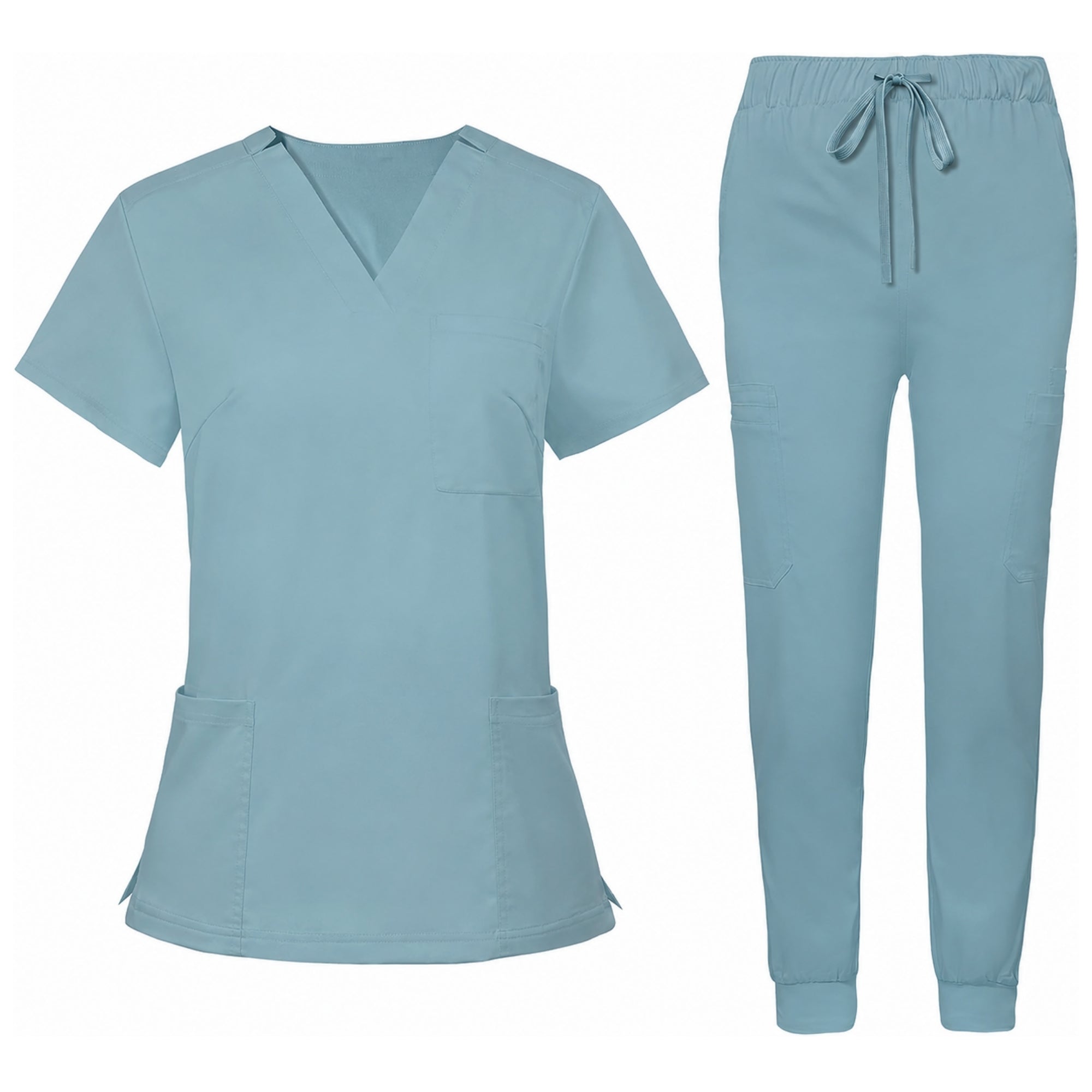 Women's Premium Comfort V-Neck Scrubs Set – Stretch Top & Cargo Pocket Jogger Pants, 10 Colors