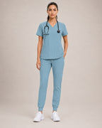 Women's Premium Comfort V-Neck Scrubs Set – Stretch Top & Cargo Pocket Jogger Pants, 10 Colors