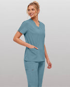 Women's Premium Comfort V-Neck Scrubs Set – Stretch Top & Cargo Pocket Jogger Pants, 10 Colors - LSScrubs