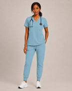 Women's Premium Comfort V-Neck Scrubs Set – Stretch Top & Cargo Pocket Jogger Pants, 10 Colors