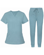 Women's Premium Comfort V-Neck Scrubs Set – Stretch Top & Cargo Pocket Jogger Pants, 10 Colors