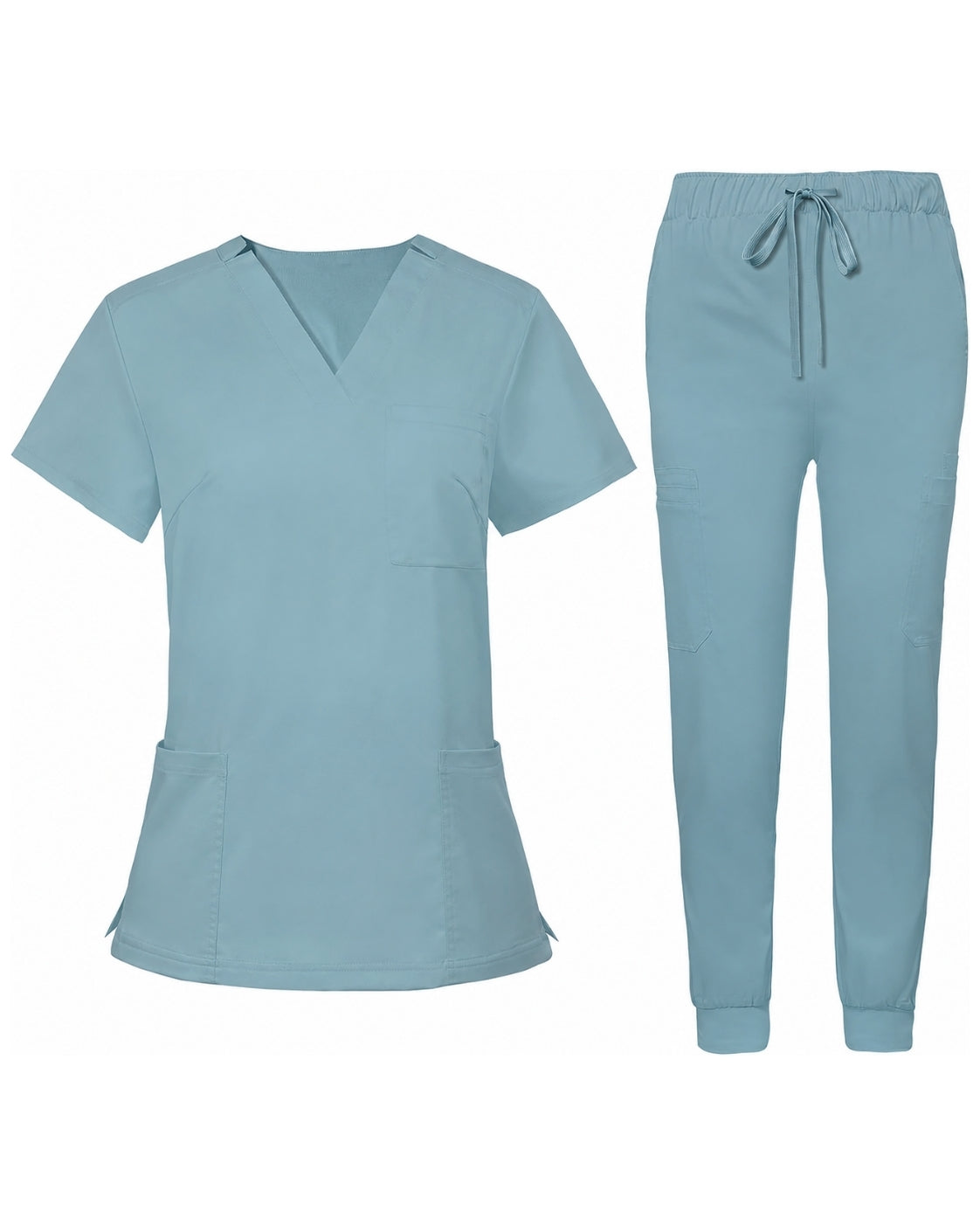 Women's Premium Comfort V-Neck Scrubs Set – Stretch Top & Cargo Pocket Jogger Pants, 10 Colors