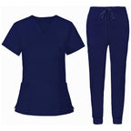 Women's Premium Comfort V-Neck Scrubs Set – Stretch Top & Cargo Pocket Jogger Pants, 10 Colors