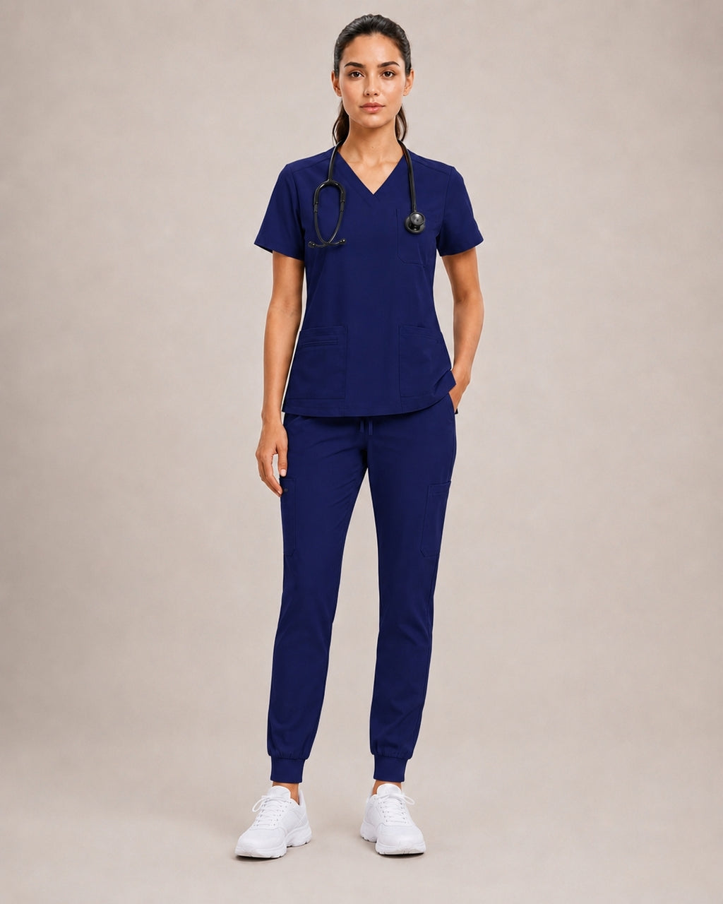 Women's Premium Comfort V-Neck Scrubs Set – Stretch Top & Cargo Pocket Jogger Pants, 10 Colors