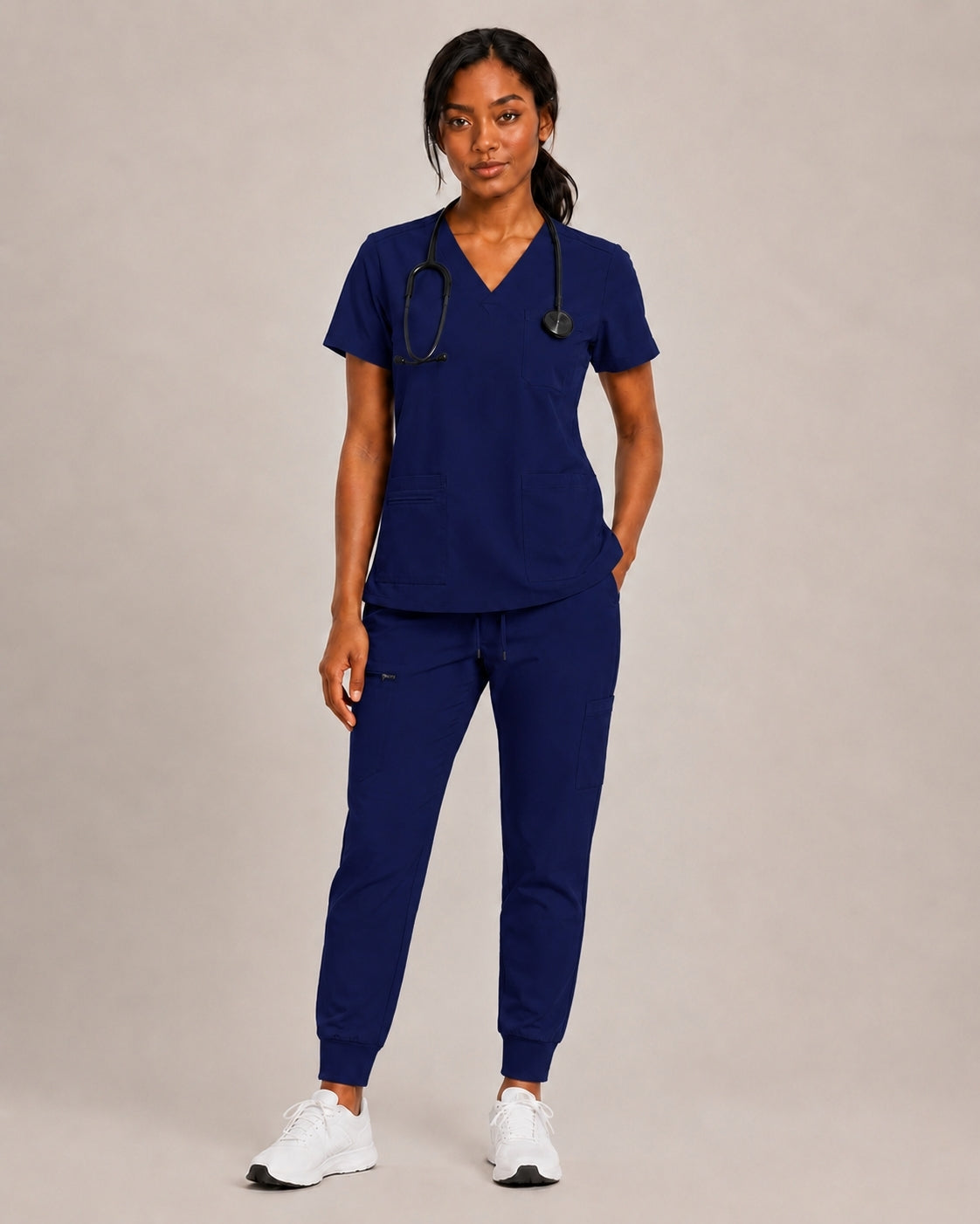 Women's Premium Comfort V-Neck Scrubs Set – Stretch Top & Cargo Pocket Jogger Pants, 10 Colors