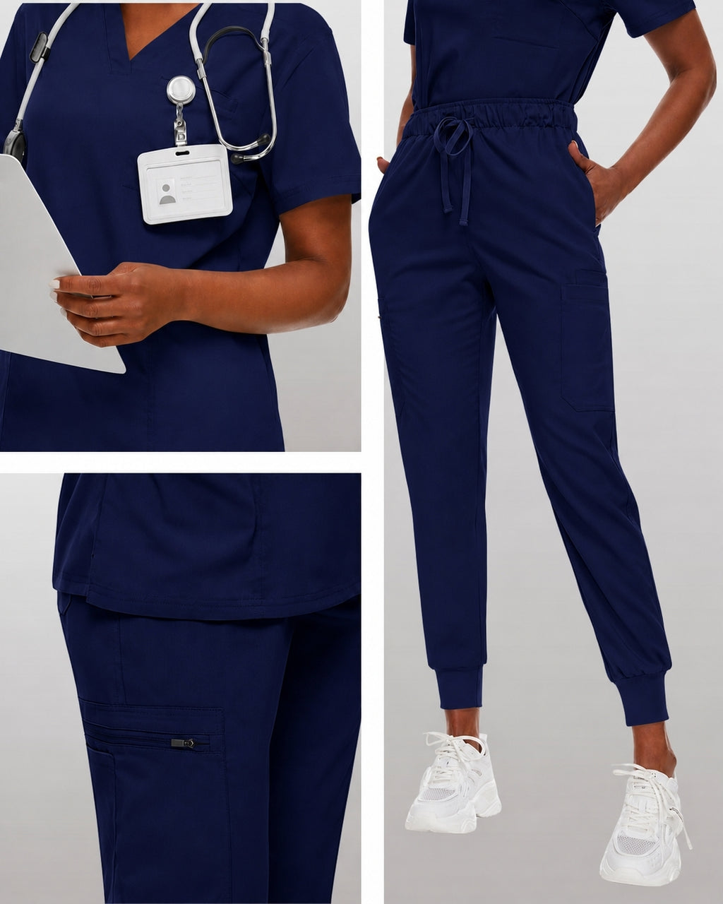 Women's Premium Comfort V-Neck Scrubs Set – Stretch Top & Cargo Pocket Jogger Pants, 10 Colors
