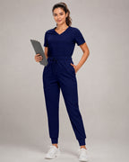Women's Premium Comfort V-Neck Scrubs Set – Stretch Top & Cargo Pocket Jogger Pants, 10 Colors