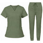Women's Premium Comfort V-Neck Scrubs Set – Stretch Top & Cargo Pocket Jogger Pants, 10 Colors