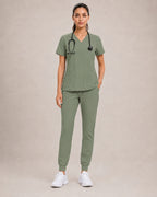 Women's Premium Comfort V-Neck Scrubs Set – Stretch Top & Cargo Pocket Jogger Pants, 10 Colors